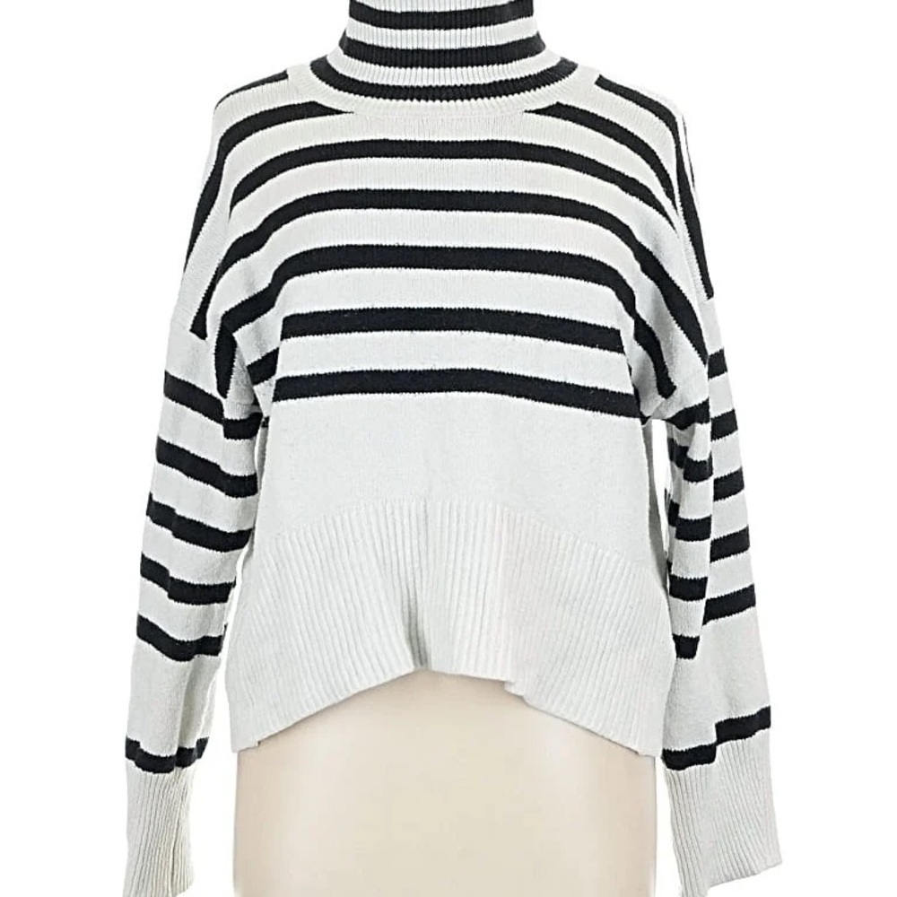 A New Day Black White Striped Mock Neck Sweater XL
